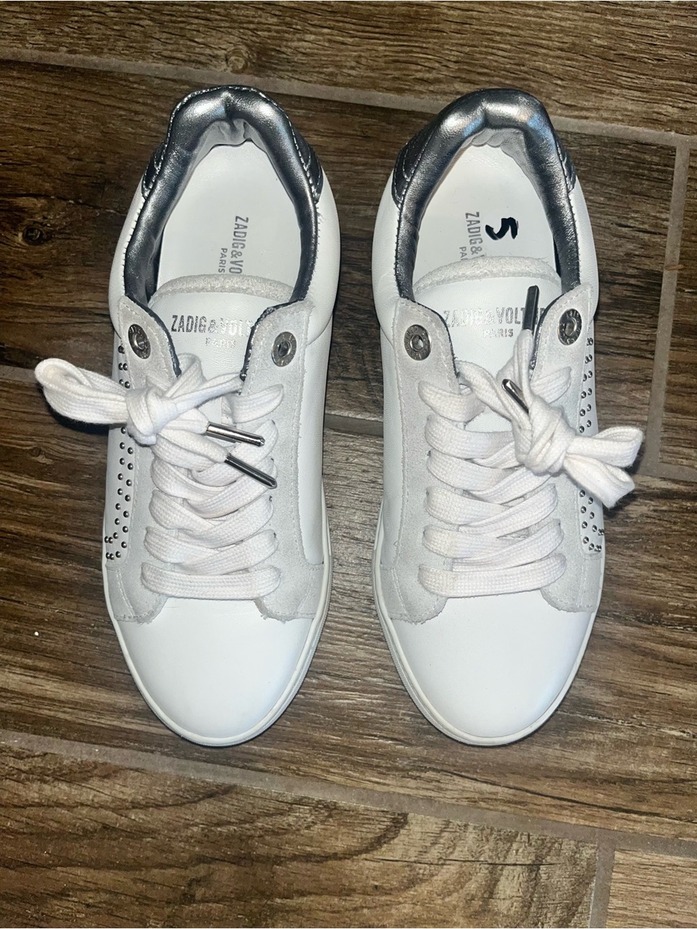Zadig & Voltaire White Leather Sneakers with Studded accents